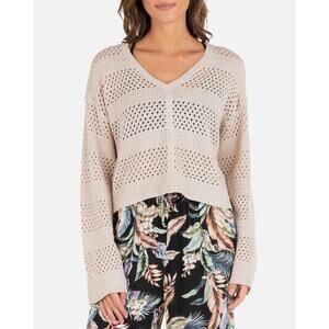 Hurley Women's Easy Times Crochet Cropped Pullover Sweater Moonlight Tan Size XS